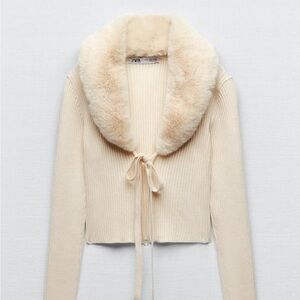 Zara Faux fur knit cardigan size M